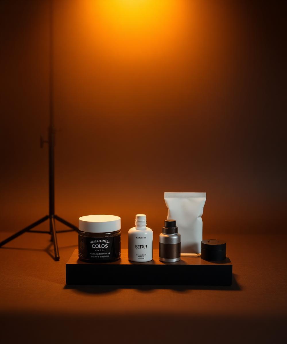Product photography set with warm lighting