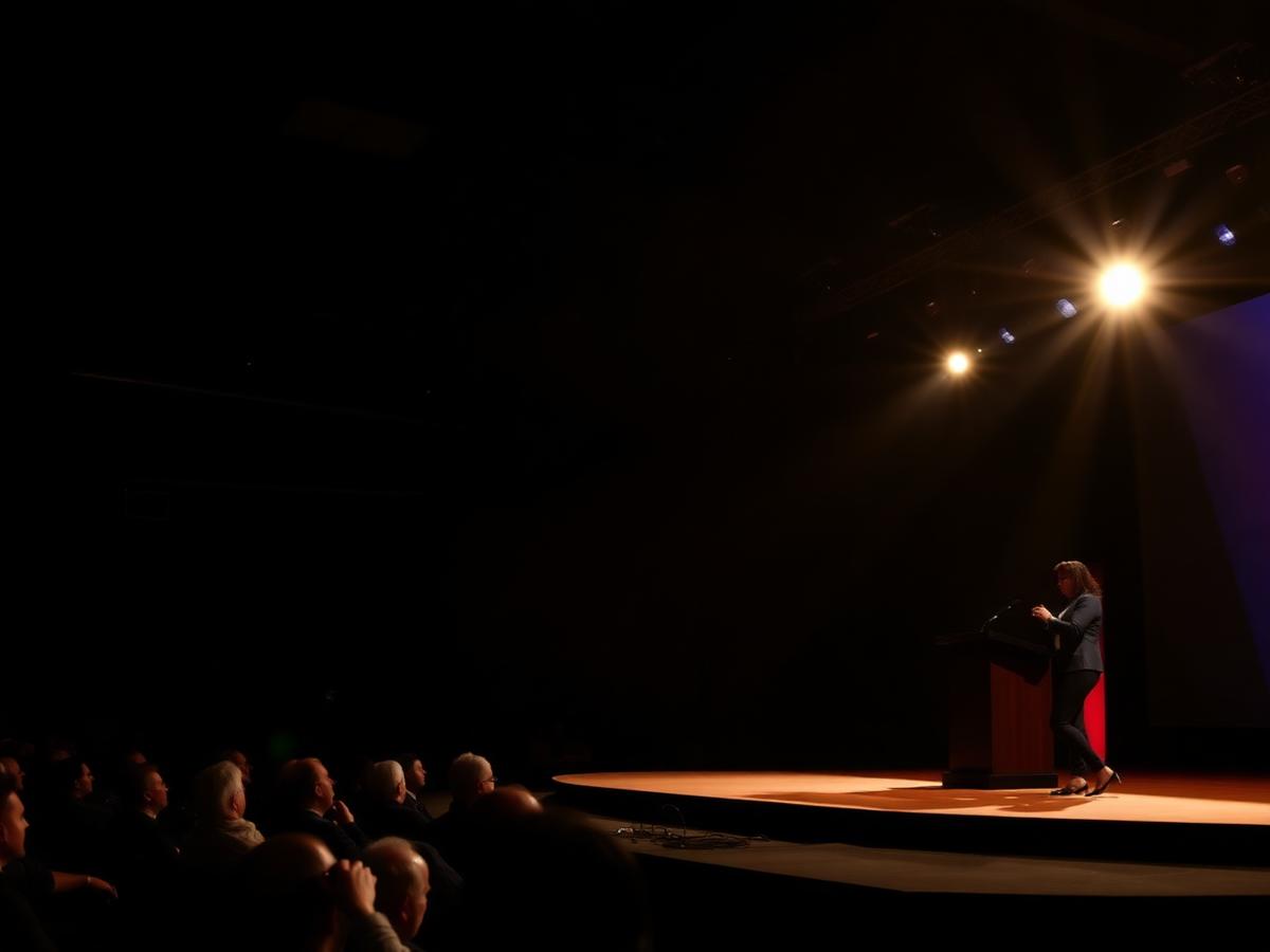 Speaker on stage at a corporate conference