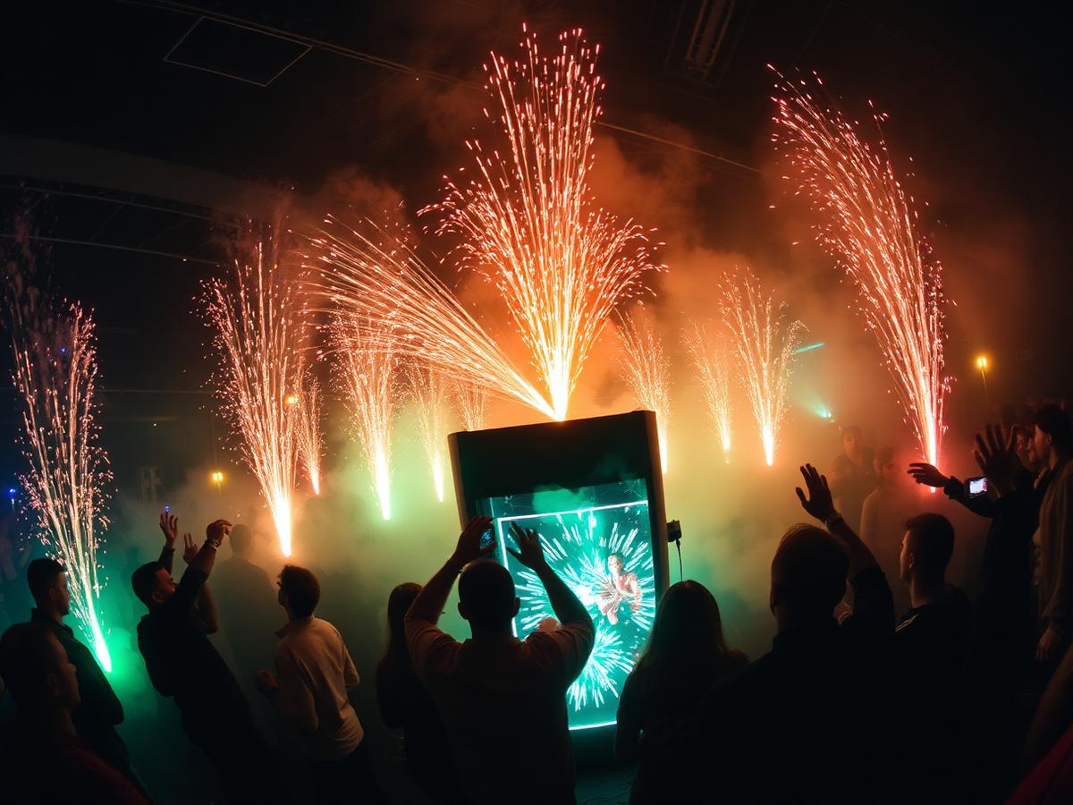 360 photo booth with cold spark fountains at a party