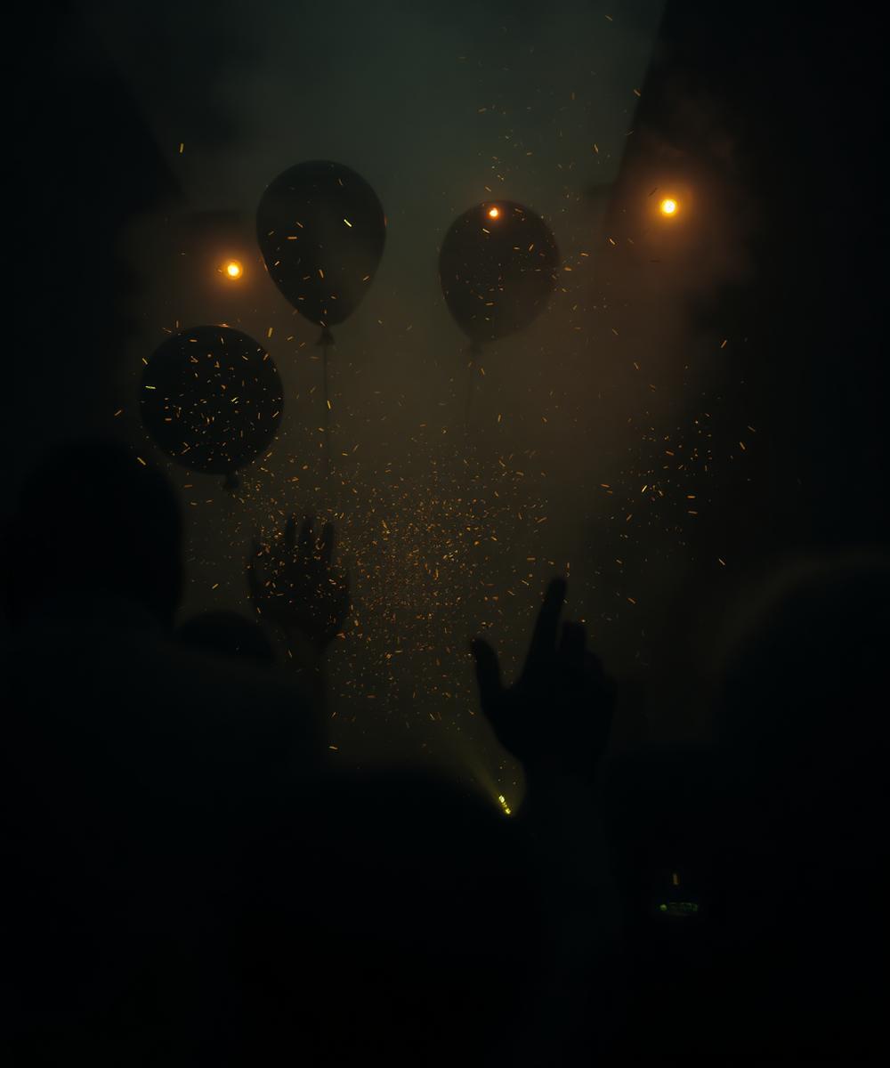 Celebration with fog and confetti