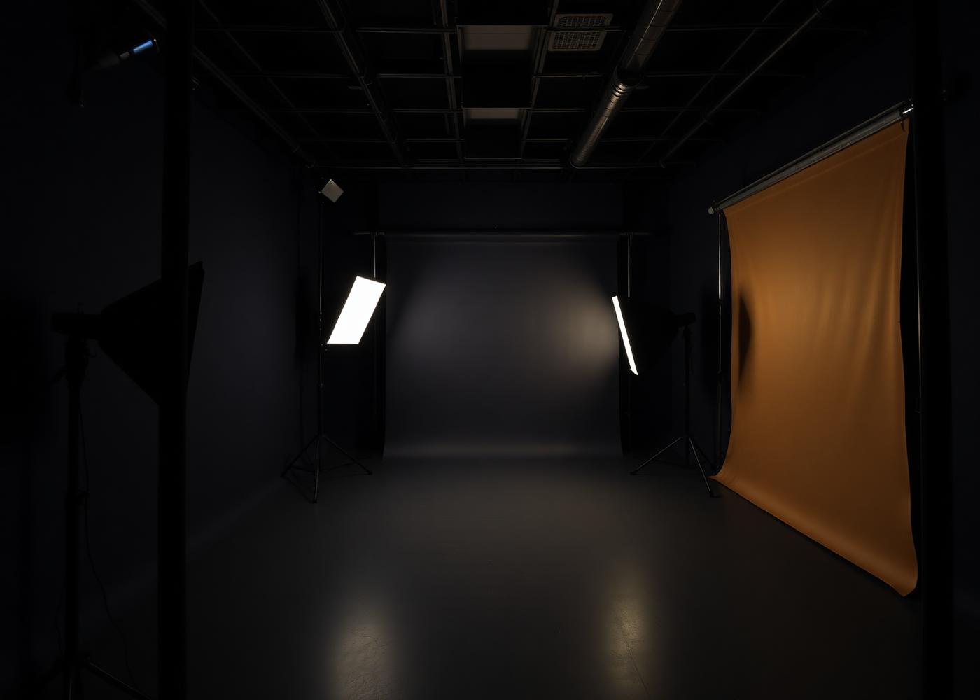 Xirfad Studio interior with softbox lighting and seamless backdrops