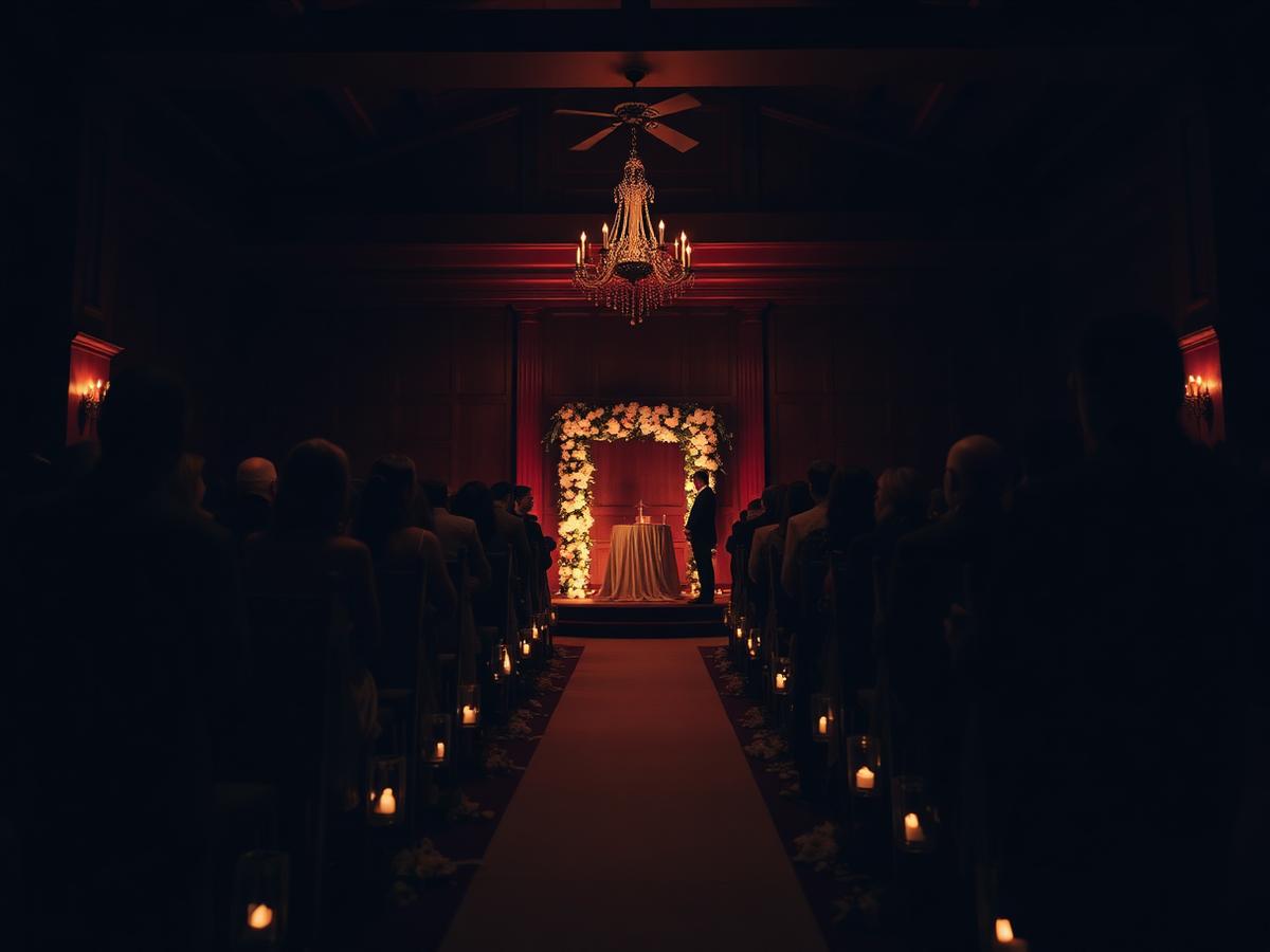 Candlelit wedding ceremony aisle